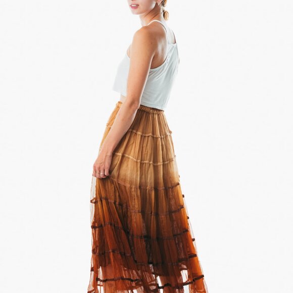 Summer Elastic Waist brown midi Skirt Cotton Casual Loose Skirts A-line Pleat - Picture 3 of 3